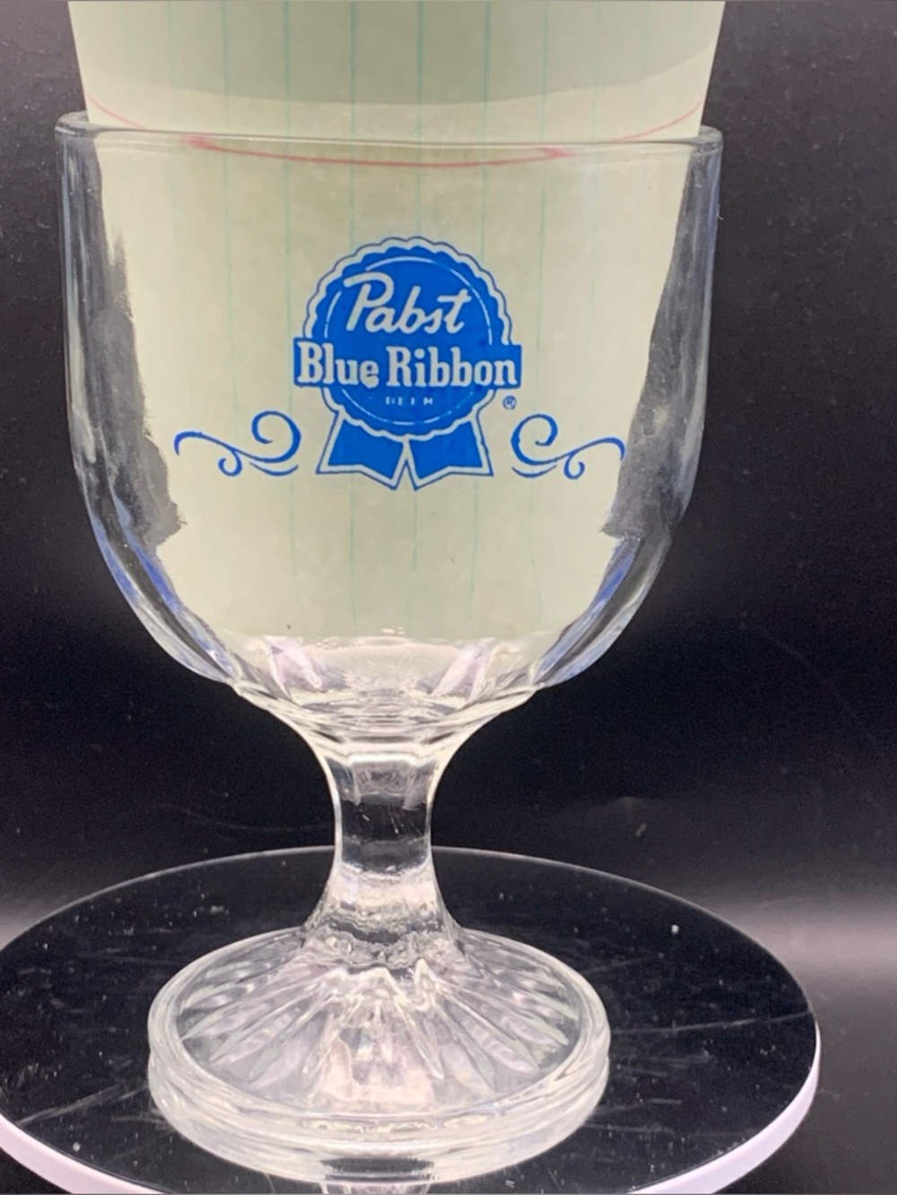 Pre Owned Pabst Blue Ribbon Beer Dimple Chalice Glass Stemmed Starburst Base
